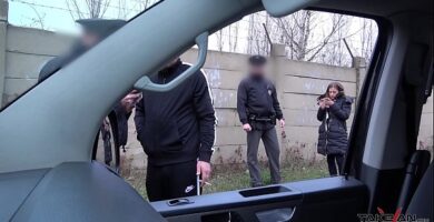 Hardcore action in driving van interrupted by real Police officers